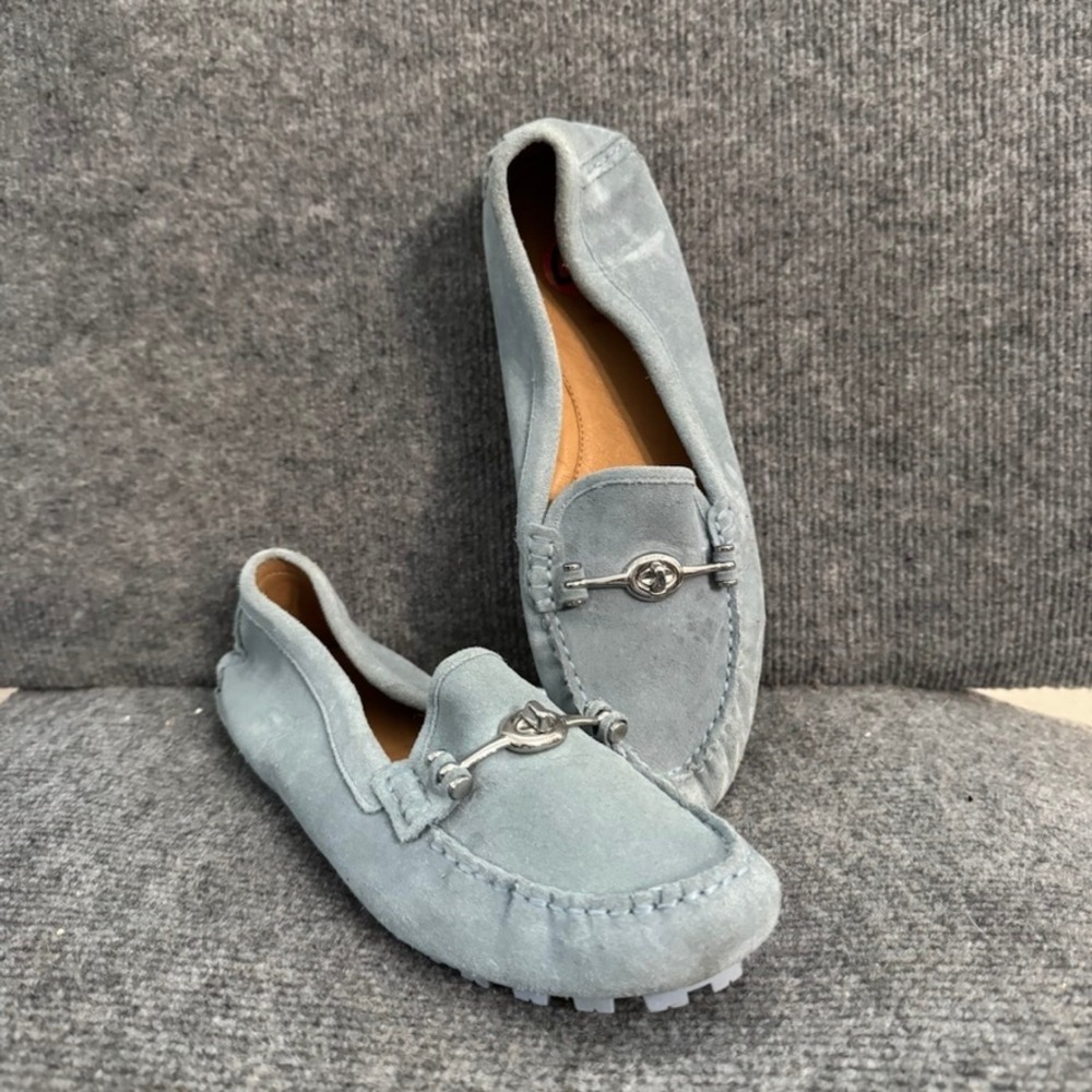 Coach Womens Marley Suede Driving Loafers Light Blue Turnlock Flats Size 10 - Picture 2 of 11